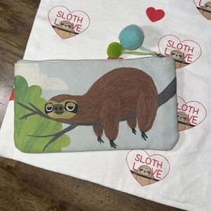 💥2 Count Sloth Canvas Tote Bag SLOTH LOVE & Sloth Zippered Pouch Bundle Lot